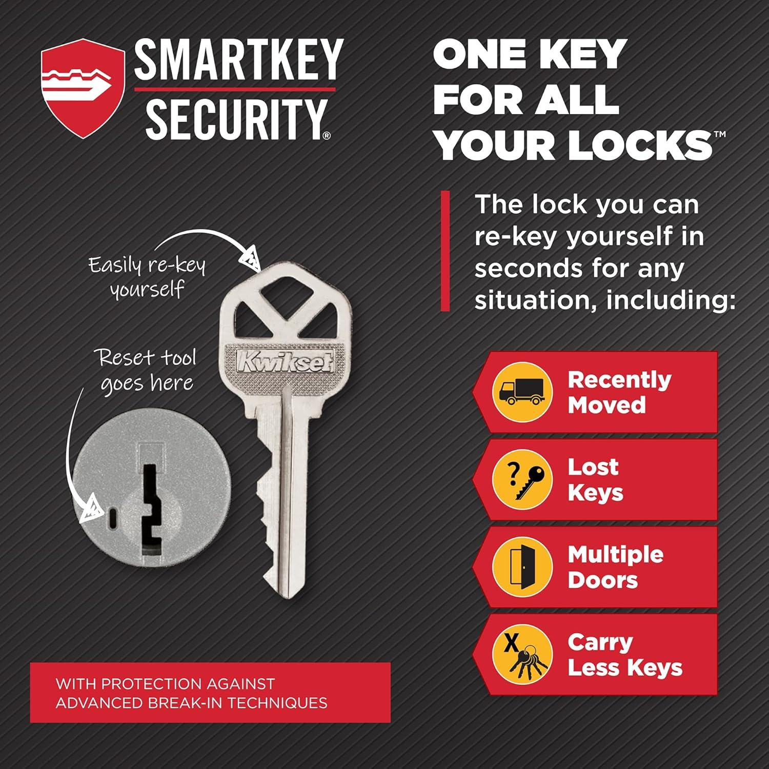 imageKwikset Prescott Front Door Lock Handle and Deadbolt Set Entry Handleset Exterior with Interior Reversible Lever Venetian Bronze Pick Resistant SmartKey Rekey Deadbolt SecuritySatin Nickel