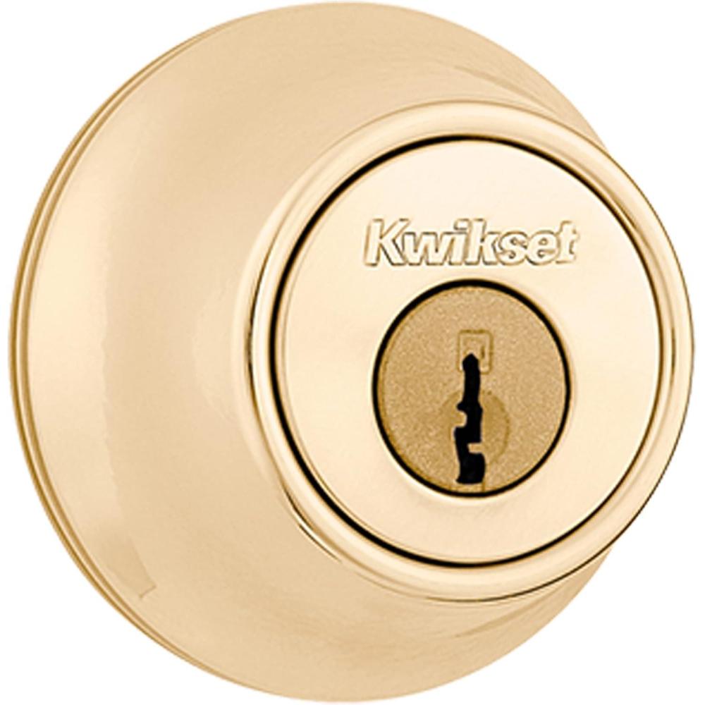 imageKwikset 660 Deadbolt Deadbolt Lock Antique Brass Round Exterior Keyed Front Entry Door Pick Resistant SmartKey Rekey Security Single Cylinder Dead Bolt with Microban ProtectionPolished Brass