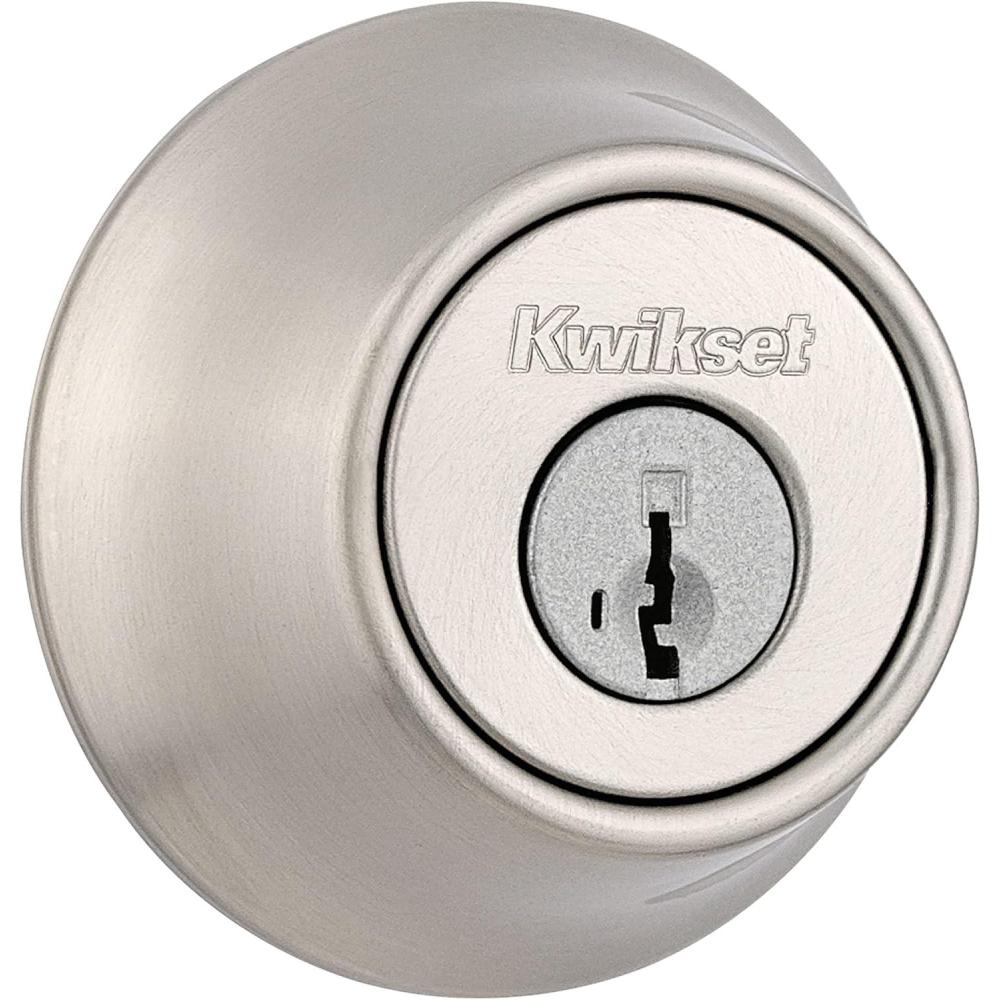 imageKwikset 660 Deadbolt Deadbolt Lock Polished Brass Round Exterior Keyed Front Entry Door Pick Resistant SmartKey Rekey Security Single Cylinder Dead BoltSatin Nickel