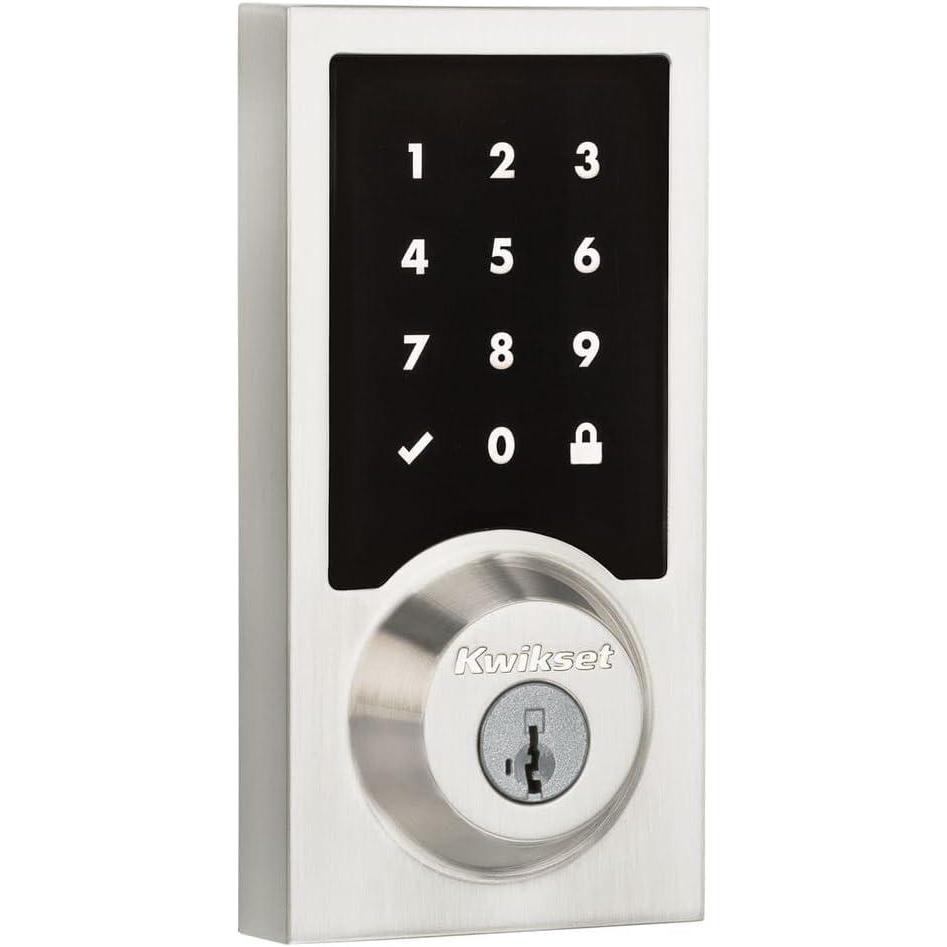 imageKwikset 916 Contemporary Touchscreen SmartCode Electronic Deadbolt Smart Lock featuring SmartKey Security and ZigBee 30 Technology in Satin Nickel