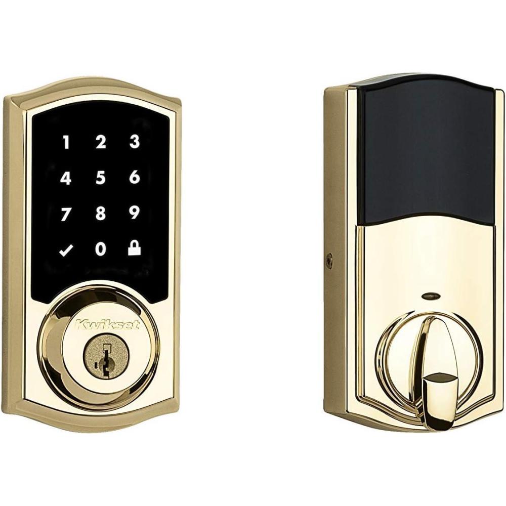 imageKwikset 916 Keyless Entry Touchscreen SmartCode Electronic Deadbolt Smart Lock featuring SmartKey Security and ZigBee 30 Technology in Traditional Polished Brass Zigbee Hub sold seperately