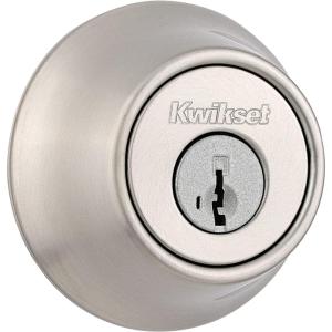 imageKwikset 660 Deadbolt Deadbolt Lock Antique Brass Round Exterior Keyed Front Entry Door Pick Resistant SmartKey Rekey Security Single Cylinder Dead Bolt with Microban ProtectionSatin Nickel