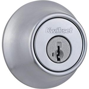 imageKwikset 660 Deadbolt Deadbolt Lock Antique Brass Round Exterior Keyed Front Entry Door Pick Resistant SmartKey Rekey Security Single Cylinder Dead Bolt with Microban ProtectionSatin Chrome