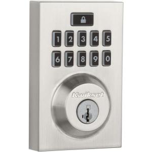 imageKwikset 914 Contemporary Keypad SmartCode Electronic Deadbolt Smart Lock featuring SmartKey Security and ZigBee 30 Technology in Satin Nickel