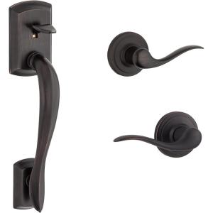 imageKwikset Avalon Front Door Handle No Lock Entry Handleset Exterior with Interior Reversible Handed Lever NonLocking Venetian Bronze Deadbolt Not Included with Microban Protection
