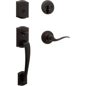 imageKwikset Prescott Front Door Lock Handle and Deadbolt Set Entry Handleset Exterior with Interior Reversible Lever Venetian Bronze Pick Resistant SmartKey Rekey Deadbolt SecurityVenetian Bronze