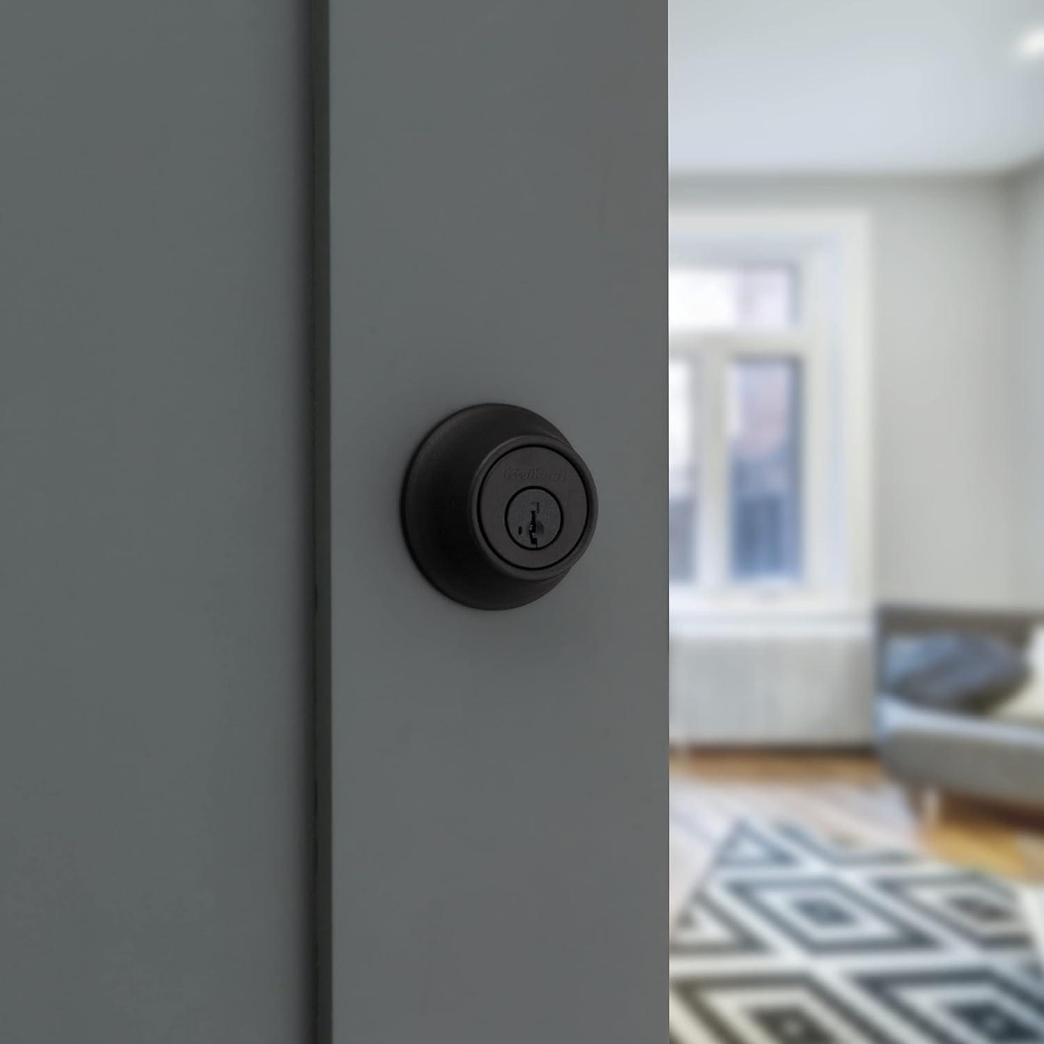 imageKwikset 660 Deadbolt Deadbolt Lock Polished Chrome Round Exterior Keyed Front Entry Door Single Cylinder Dead BoltMatte Black
