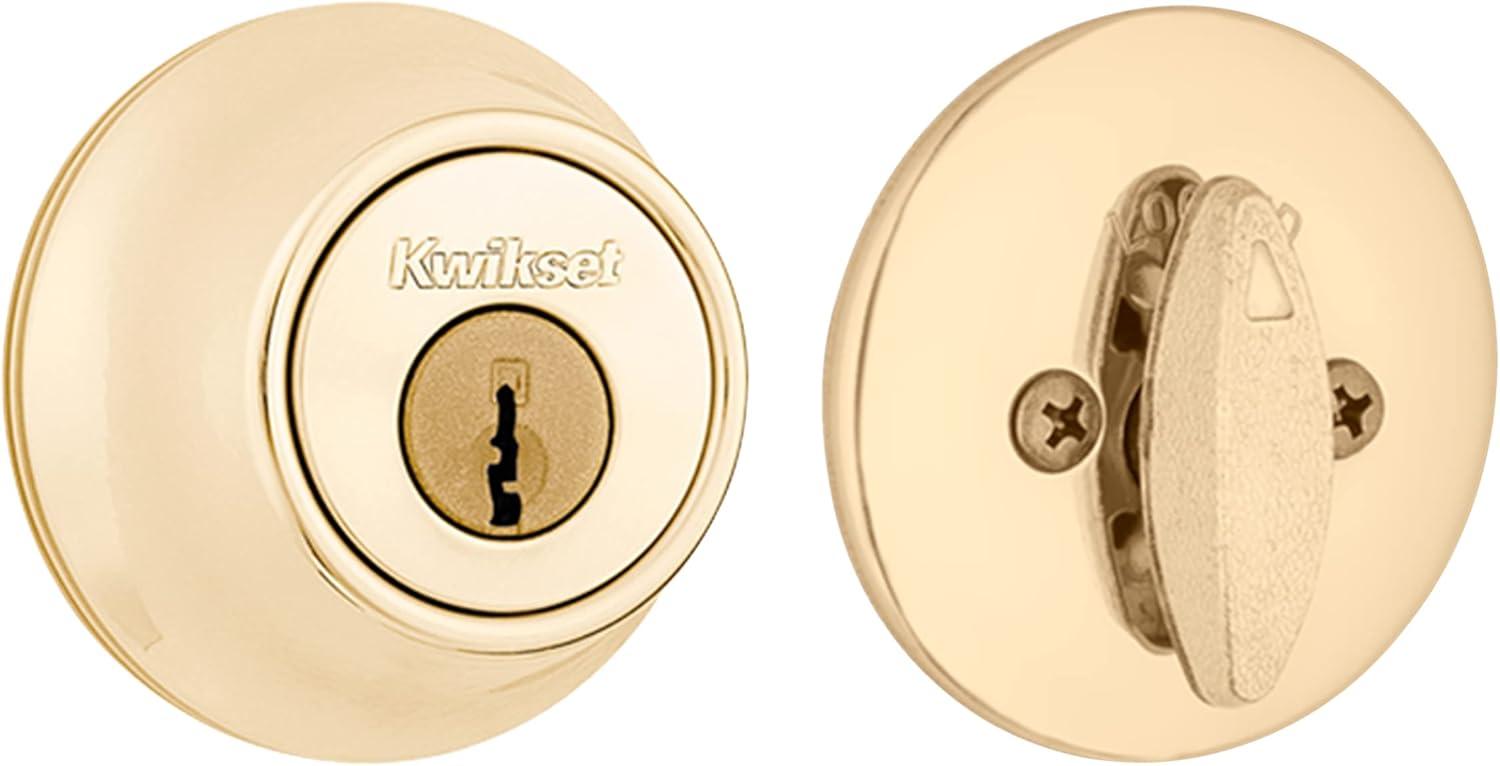 imageKwikset 660 Deadbolt Deadbolt Lock Polished Chrome Round Exterior Keyed Front Entry Door Single Cylinder Dead BoltPolished Brass