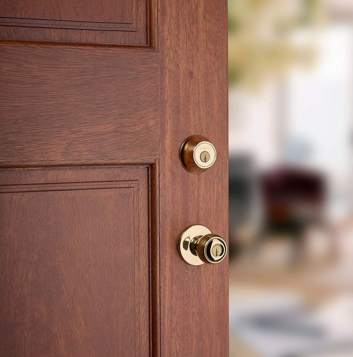 imageKwikset 660 Deadbolt Deadbolt Lock Polished Chrome Round Exterior Keyed Front Entry Door Single Cylinder Dead BoltPolished Brass