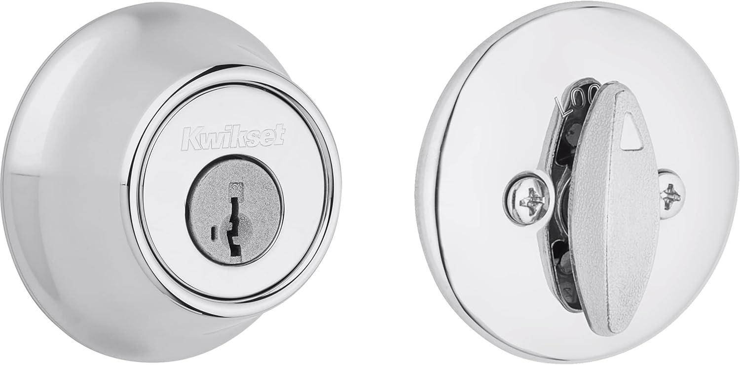 imageKwikset 660 Deadbolt Deadbolt Lock Polished Chrome Round Exterior Keyed Front Entry Door Single Cylinder Dead BoltPolished Chrome