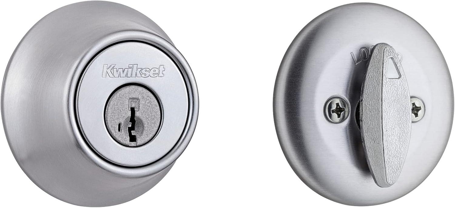 imageKwikset 660 Deadbolt Deadbolt Lock Polished Chrome Round Exterior Keyed Front Entry Door Single Cylinder Dead BoltSatin Chrome