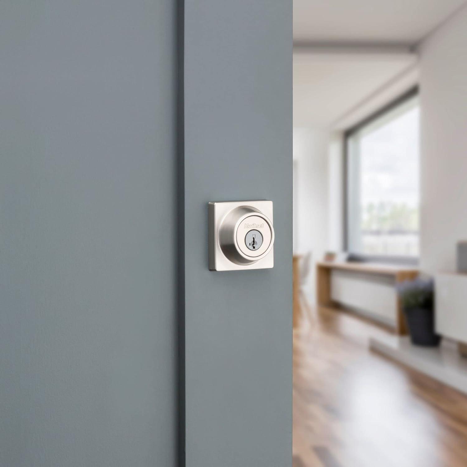 imageKwikset 660 Deadbolt Deadbolt Lock Polished Chrome Round Exterior Keyed Front Entry Door Single Cylinder Dead BoltSatin Nickel