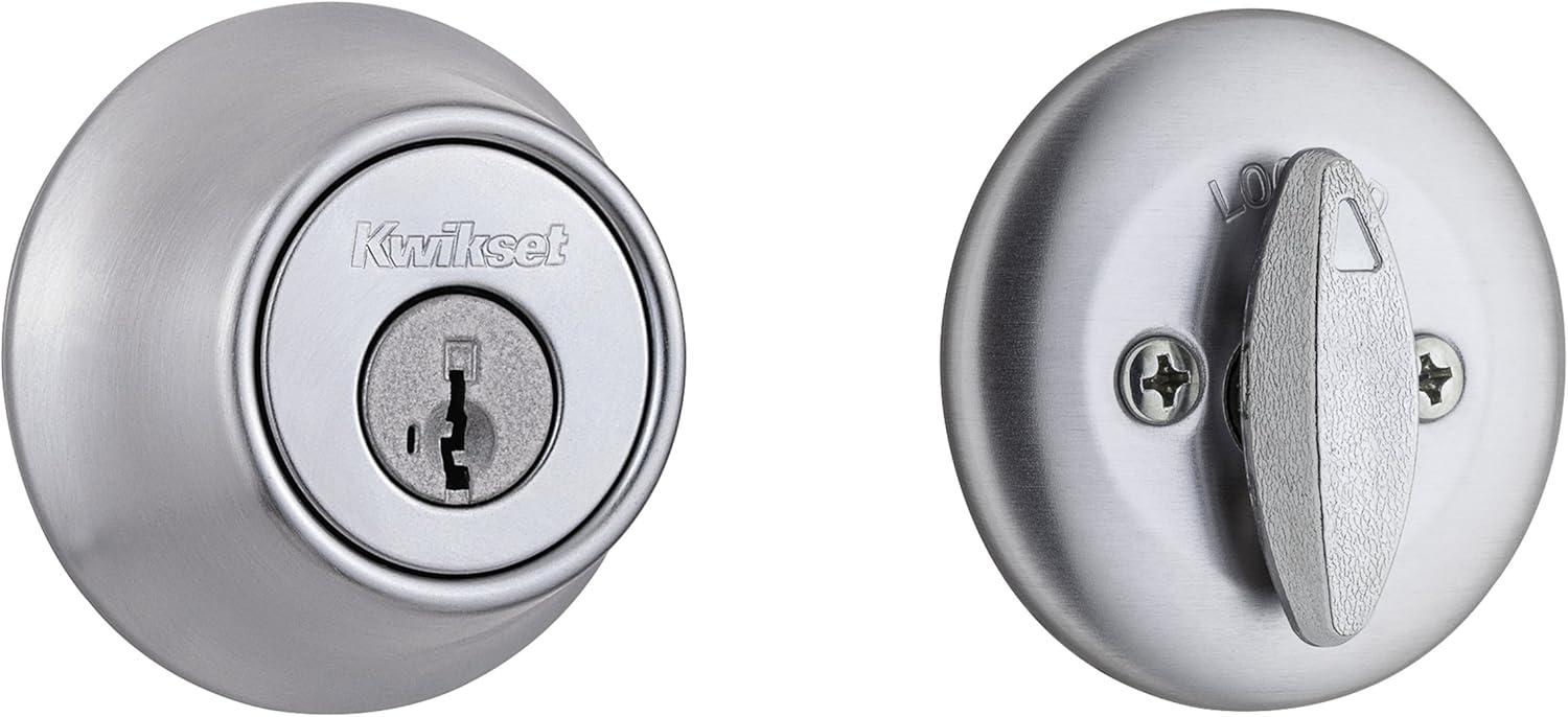 imageKwikset 660 Deadbolt Deadbolt Lock Satin Chrome Round Exterior Keyed Front Entry Door Pick Resistant SmartKey Rekey Security Single Cylinder Dead Bolt1 Count Pack of 1
