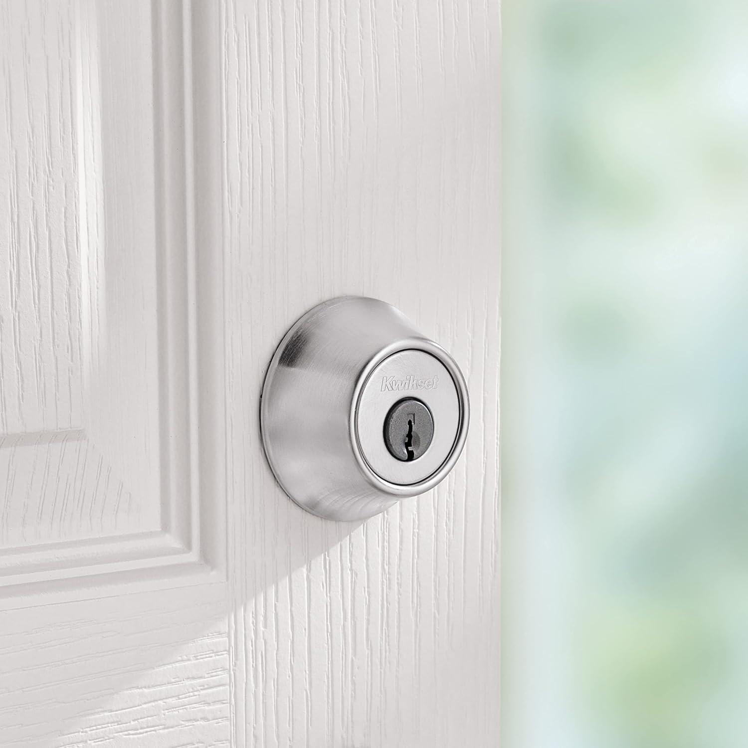 imageKwikset 660 Deadbolt Deadbolt Lock Satin Chrome Round Exterior Keyed Front Entry Door Single Cylinder Dead BoltWithout SmartKey Pack of 12