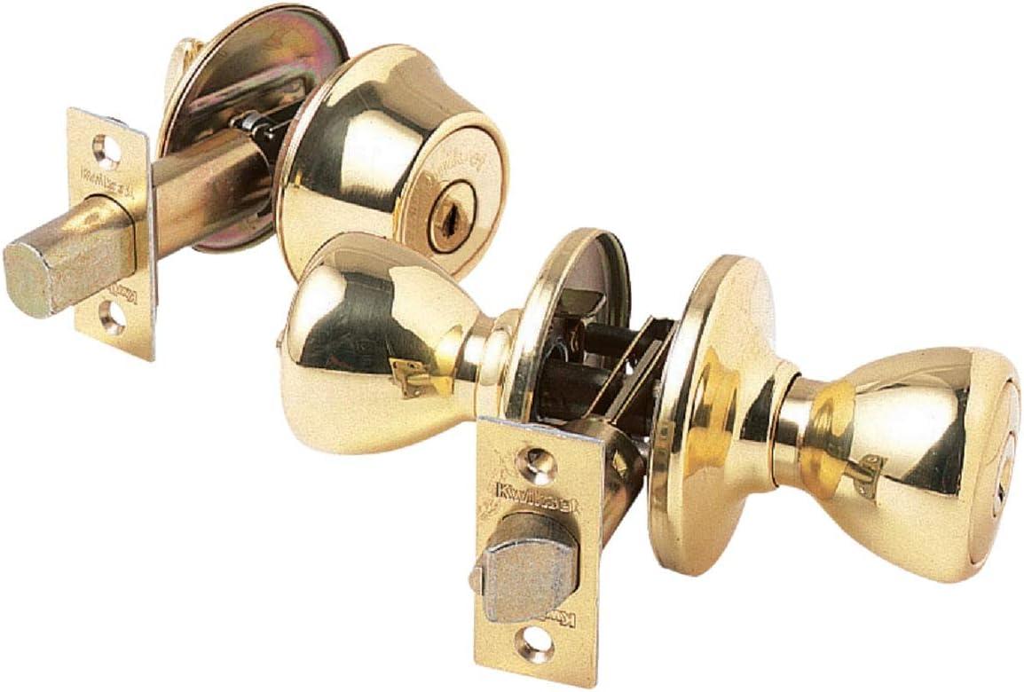 imageKwikset 690 Tylo Entry Knob and Single Cylinder Deadbolt Combo 1Pack Satin ChromePolished Brass