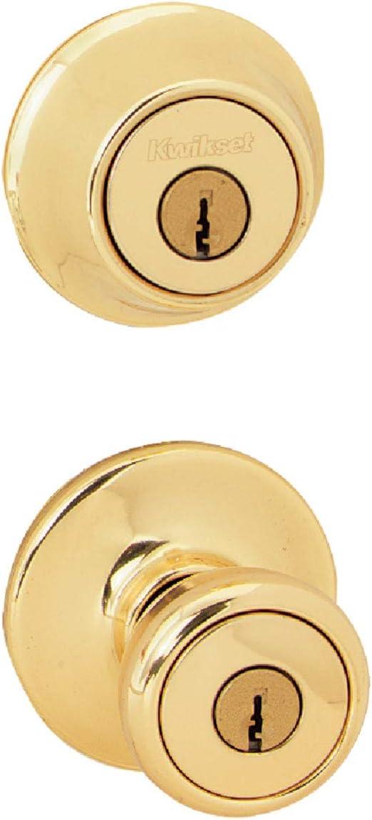 imageKwikset 690 Tylo Entry Knob and Single Cylinder Deadbolt Combo 1Pack Satin ChromePolished Brass