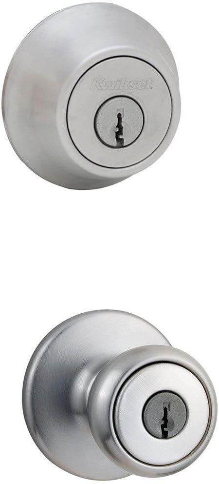 imageKwikset 690 Tylo Entry Knob and Single Cylinder Deadbolt Combo 1Pack Satin ChromeSatin Chrome