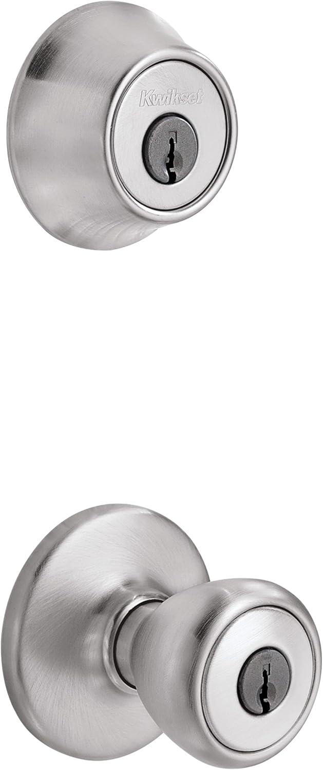 imageKwikset 690 Tylo Entry Knob and Single Cylinder Deadbolt Combo 1Pack Satin ChromeSatin Chrome