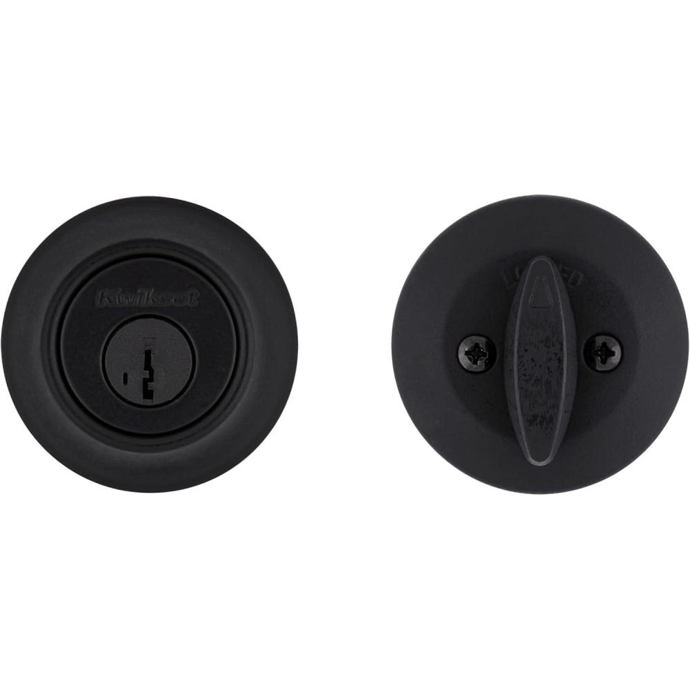imageKwikset 660 Deadbolt Deadbolt Lock Polished Chrome Round Exterior Keyed Front Entry Door Single Cylinder Dead BoltMatte Black