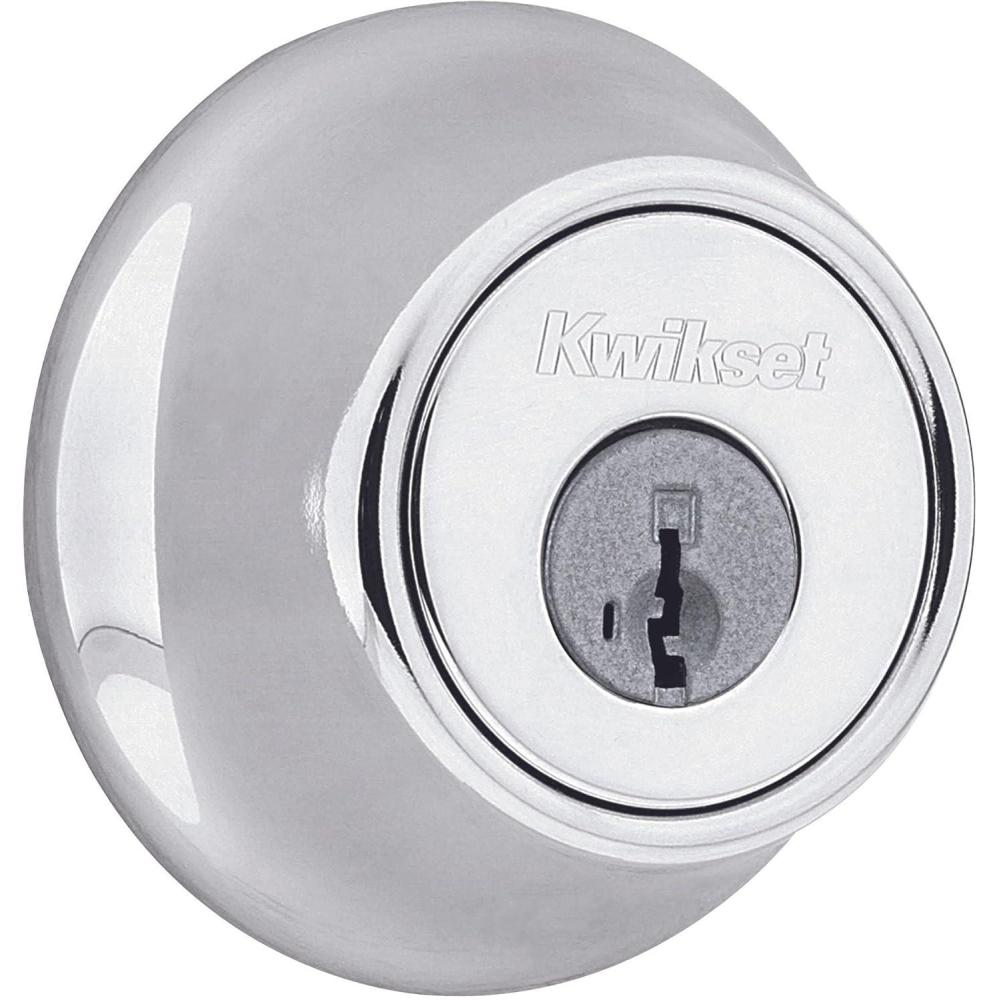 imageKwikset 660 Deadbolt Deadbolt Lock Polished Chrome Round Exterior Keyed Front Entry Door Single Cylinder Dead BoltPolished Chrome