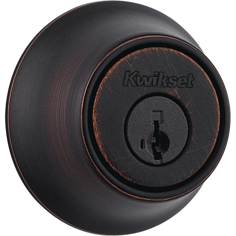 imageKwikset 660 Deadbolt Deadbolt Lock Polished Chrome Round Exterior Keyed Front Entry Door Single Cylinder Dead BoltVenetian Bronze