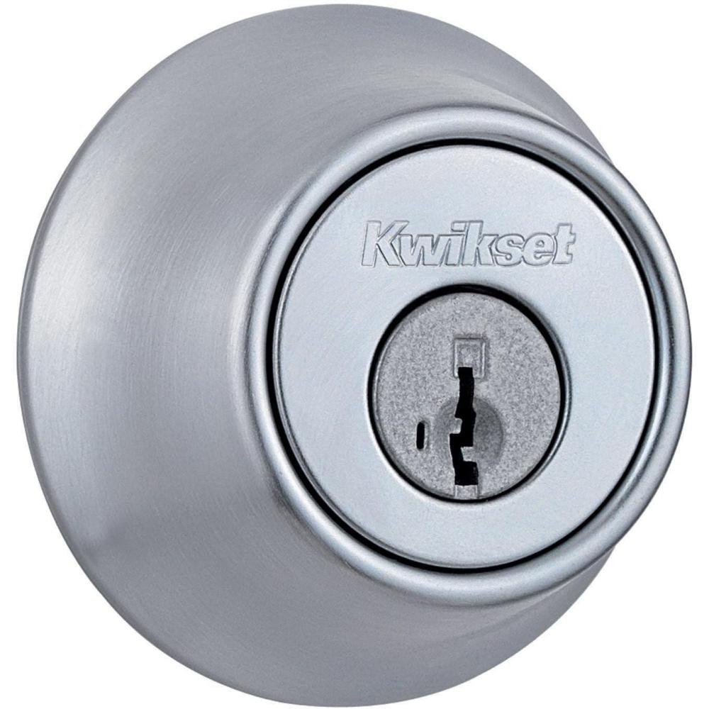 imageKwikset 660 Deadbolt Deadbolt Lock Satin Chrome Round Exterior Keyed Front Entry Door Pick Resistant SmartKey Rekey Security Single Cylinder Dead Bolt1 Count Pack of 1