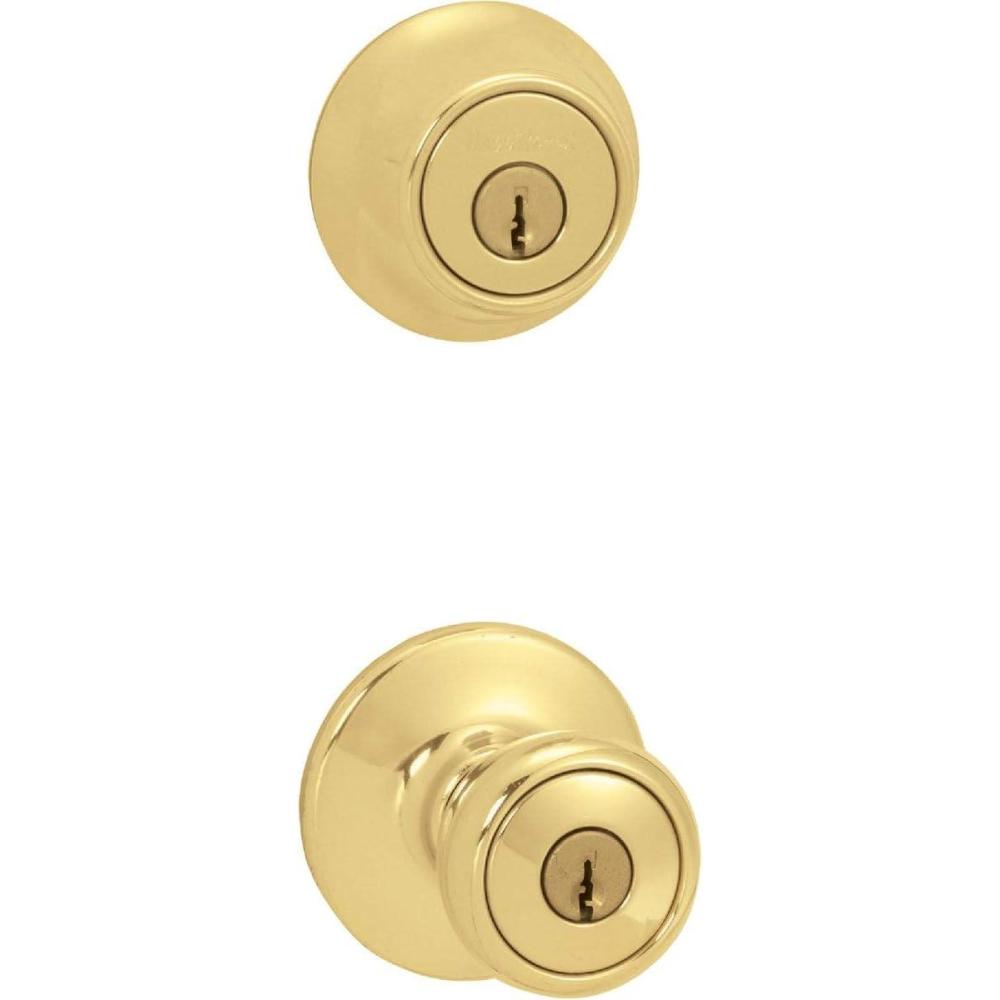 imageKwikset 690 Tylo Entry Knob and Single Cylinder Deadbolt Combo 1Pack Satin ChromePolished Brass