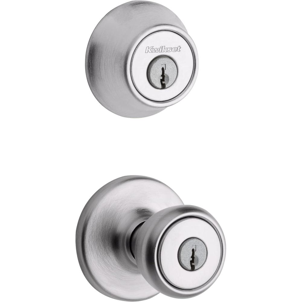 imageKwikset 690 Tylo Entry Knob and Single Cylinder Deadbolt Combo 1Pack Satin ChromeSatin Chrome