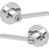 imageKwikset Casey Entry Door Handle with Lock and Key Secure Keyed Reversible Lever Exterior for Front Entrance and Bedrooms Satin Nickel 4 Pack Pick Resistant SmartKey Rekey Security and MicrobanPolished Chrome