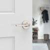 imageKwikset Casey Entry Door Handle with Lock and Key Secure Keyed Reversible Lever Exterior for Front Entrance and Bedrooms Satin Nickel 4 Pack Pick Resistant SmartKey Rekey Security and MicrobanSatin Nickel