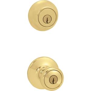 imageKwikset 690 Tylo Entry Knob and Single Cylinder Deadbolt Combo 1Pack Satin ChromePolished Brass