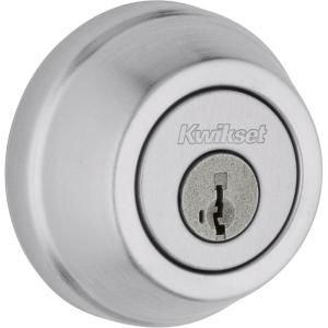 imageKwikset Gatelatch Deadbolt Lock Satin Chrome Round Keyed on Exterior and Interior Front Entry Door Pick Resistant SmartKey Rekey Security Double Cylinder Dead Bolt