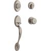 imageKwikset Chelsea Front Door Lock Handle and Deadbolt Set Entry Handleset Exterior with Interior Door Knob Satin Nickel Pick Resistant SmartKey Rekey Deadbolt SecuritySatin Nickel