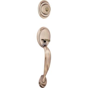 imageKwikset Dakota Front Door Lock Handle and Deadbolt Set Entry Handleset Exterior with Interior Door Knob Antique Brass Pick Resistant SmartKey Rekey Deadbolt SecurityAntique Brass