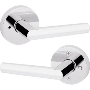 imageKwikset Milan Interior Privacy Door Handle with Lock Door Lever For Bathroom and Bedroom Polished Chrome Reversible Keyless Push Button Lock Door Lever