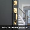 imageKwikset Dakota Front Door Lock Handle and Deadbolt Set Entry Handleset Exterior with Interior Door Knob Satin Nickel Pick Resistant SmartKey Rekey Deadbolt SecurityPolished Brass