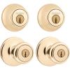 imageKwikset 242 Tylo Entry Knob and Single Cylinder Deadbolt Project Pack in Satin ChromePolished Brass