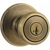 imageKwikset Tylo Entry Door Knob with Lock and Key Secure Keyed Handle Exterior Front Entrance and Bedroom Antique Brass Pick Resistant SmartKey Rekey Security and MicrobanAntique Brass