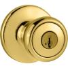 imageKwikset Tylo Entry Door Knob with Lock and Key Secure Keyed Handle Exterior Front Entrance and Bedroom Antique Brass Pick Resistant SmartKey Rekey Security and MicrobanPolished Brass