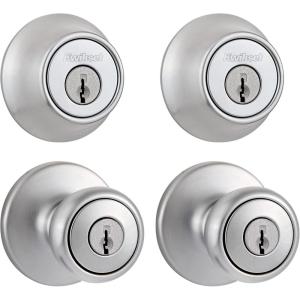 imageKwikset 242 Tylo Entry Knob and Single Cylinder Deadbolt Project Pack in Satin ChromeSatin Chrome