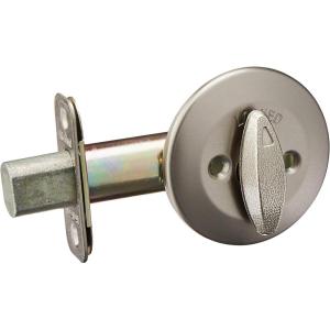 imageKwikset 663 Deadbolt Unkeyed Deadbolt Lock Satin Nickel Round Interior Turn Piece for Front Entry Door with Latch and Adapter No Exterior Assembly