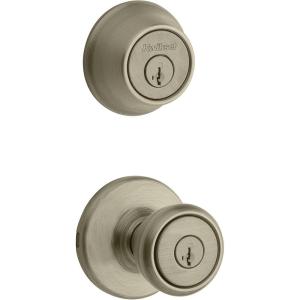 imageKwikset 690T 5 SMT 6AL RCS 690 Tylo Keyed Entry Knob and Single Cylinder Deadbolt Comob Pack Antique Brass