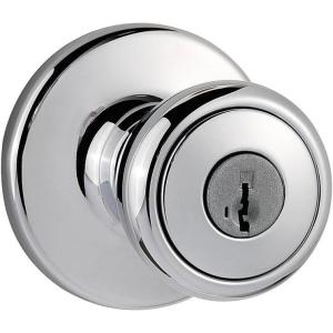 imageKwikset Tylo Entry Door Knob with Lock and Key Secure Keyed Handle Exterior Front Entrance and Bedroom Antique Brass Pick Resistant SmartKey Rekey Security and MicrobanSatin Chrome