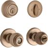 imageKwikset 690 Polo Entry Knob and Single Cylinder Deadbolt Combo Pack in Polished BrassAntique Brass