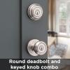 imageKwikset 991 Cameron Entry Knob and Single Cylinder Deadbolt Combo Pack featuring SmartKey in Satin Nickel Polished BrassSatin Nickel