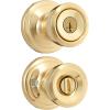 imageKwikset Abbey Interior Privacy Door Knob with Lock Door Handle For Bathroom and Bedroom Polished Brass Keyless Turn Lock DoorknobPolished Brass
