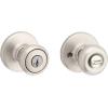 imageKwikset Tylo Entry Door Knob with Lock and Key Secure Keyed Handle Exterior Front Entrance and Bedroom Satin Nickel Pick Resistant SmartKey Rekey Security and Microban