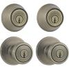 imageKwikset 242 Tylo Entry Knob and Single Cylinder Deadbolt Project Pack in Antique Brass
