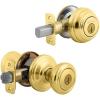 imageKwikset 991 Cameron Entry Knob and Single Cylinder Deadbolt Combo Pack featuring SmartKey in Satin Nickel Polished BrassPolished Brass