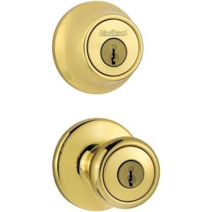 imageKwikset 96900305 FrustrationFree 690 Tylo Keyed Entry Knob ampamp Single Cylinder Deadbolt Combo 1Pack Polished Brass